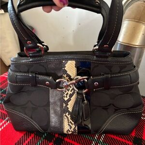 Coach Black and Gray Satchel with Snakeskin Accent